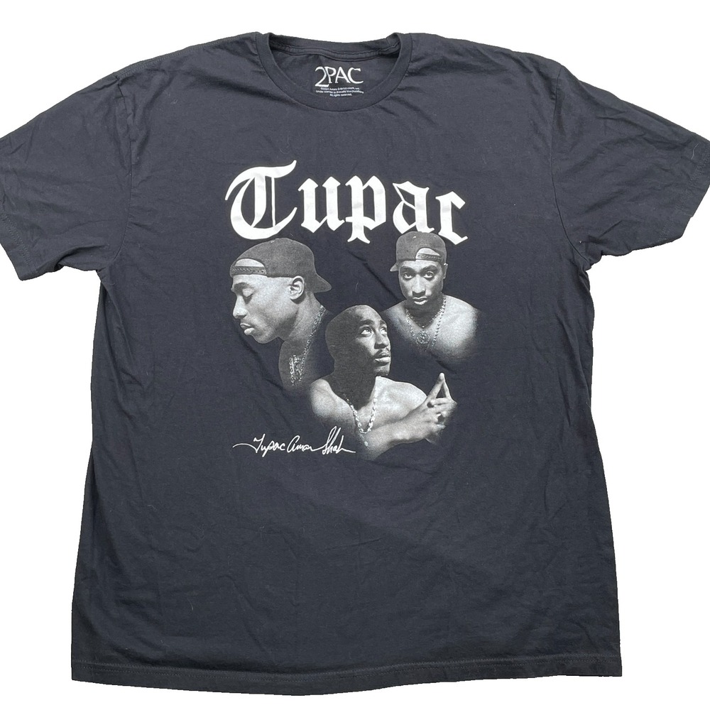 2Pac T-Shirt Men's XL Black Graphic Rap Tee Hip Hop Streetwear Y2K 90's Skate